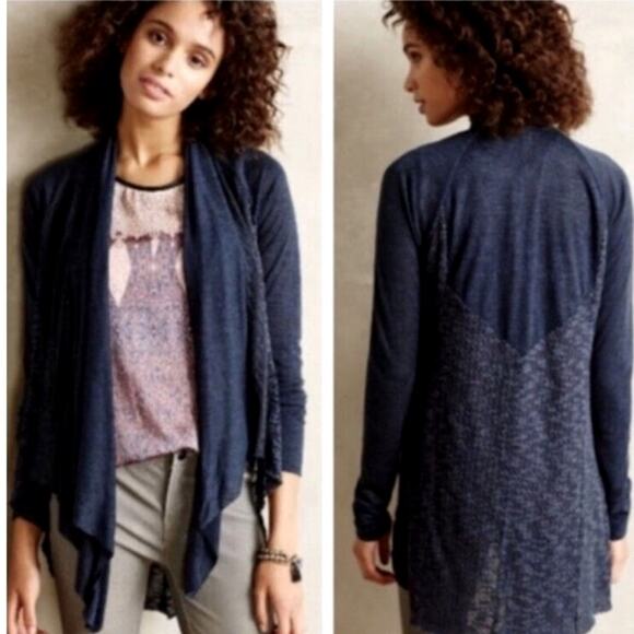 Tiny Anthropologie Stratigraphy Open-front Waterfall Cardigan in Blue Women's S - Picture 1 of 7
